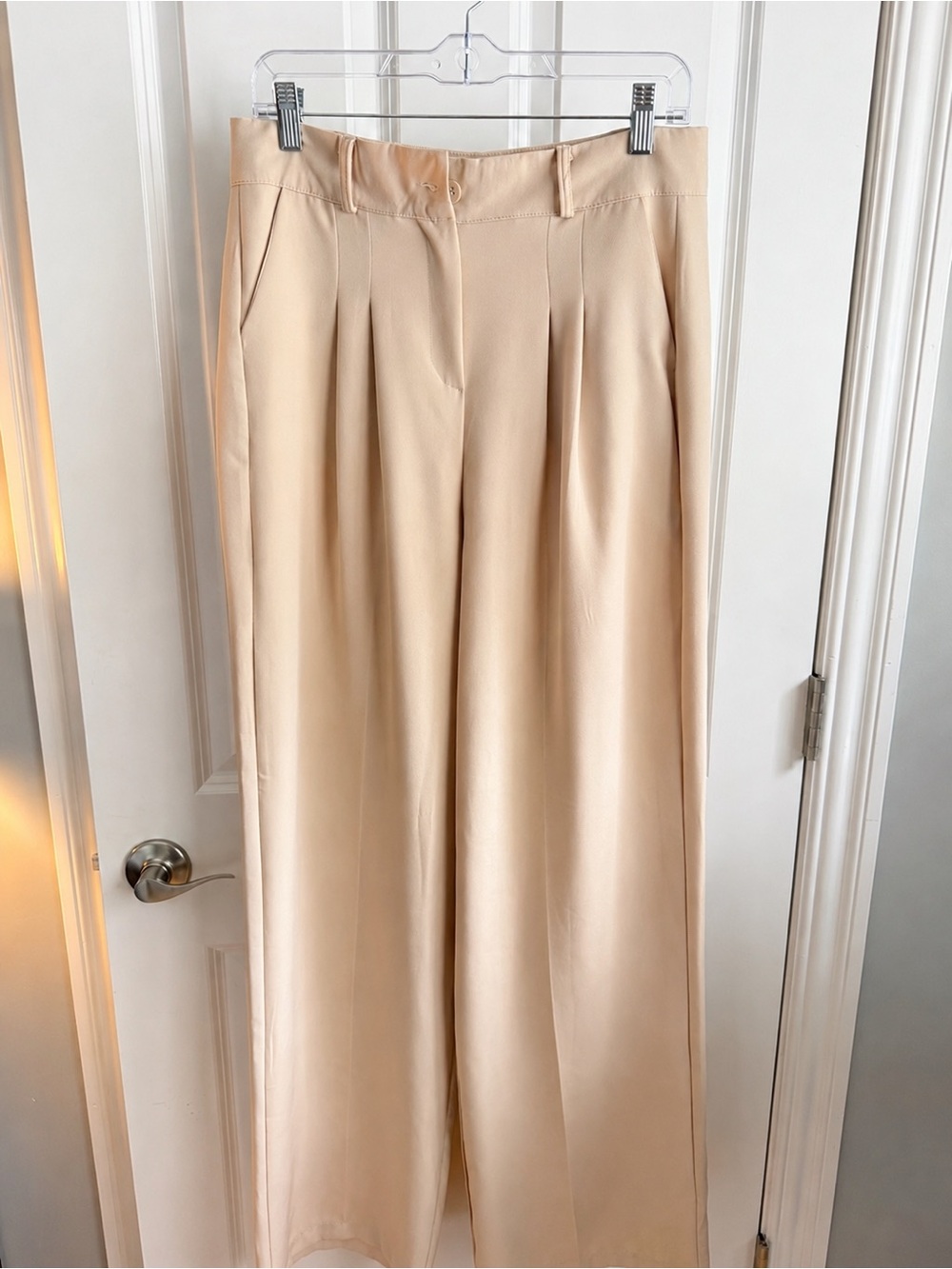 SHEIN Tall Beige Wide-Leg Pleated High-Rise Trousers